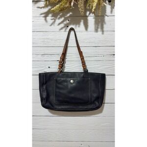 Coach Black Pebbled Leather Shoulder Bag Tote Brown Straps F10892